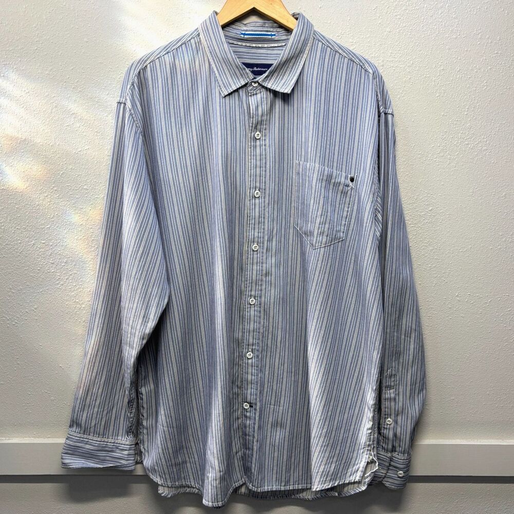 Tommy Bahama Mens XXL Striped Tencel Cotton Button Down Long Sleeve Shirt